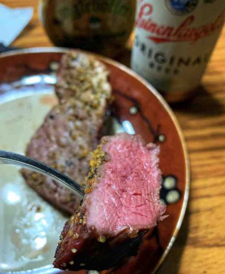 Is the pink stuff in steak blood?